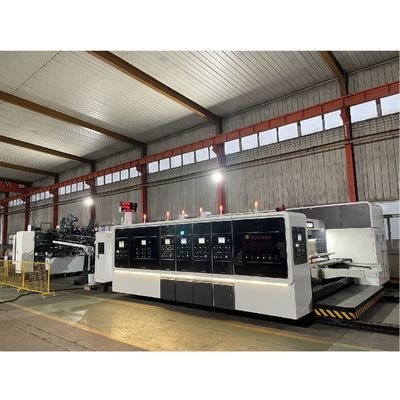 1200 mm Impresión automática de flexo, ranuras, corte por die, plegado, adhesivo, correas en línea