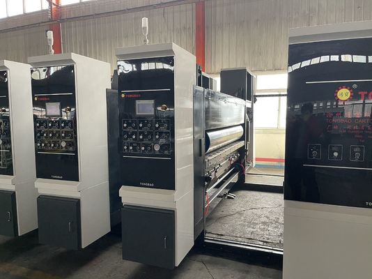 1200 mm Impresión automática de flexo, ranuras, corte por die, plegado, adhesivo, correas en línea