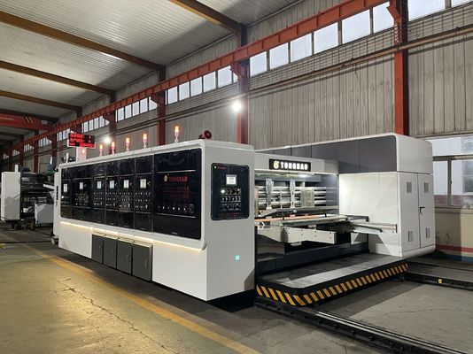1200 mm Impresión automática de flexo, ranuras, corte por die, plegado, adhesivo, correas en línea